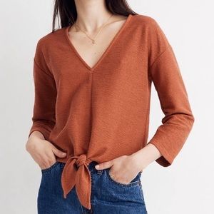 Madewell Top - Texture & Thread - Orange Ribbed Tie Front Top
